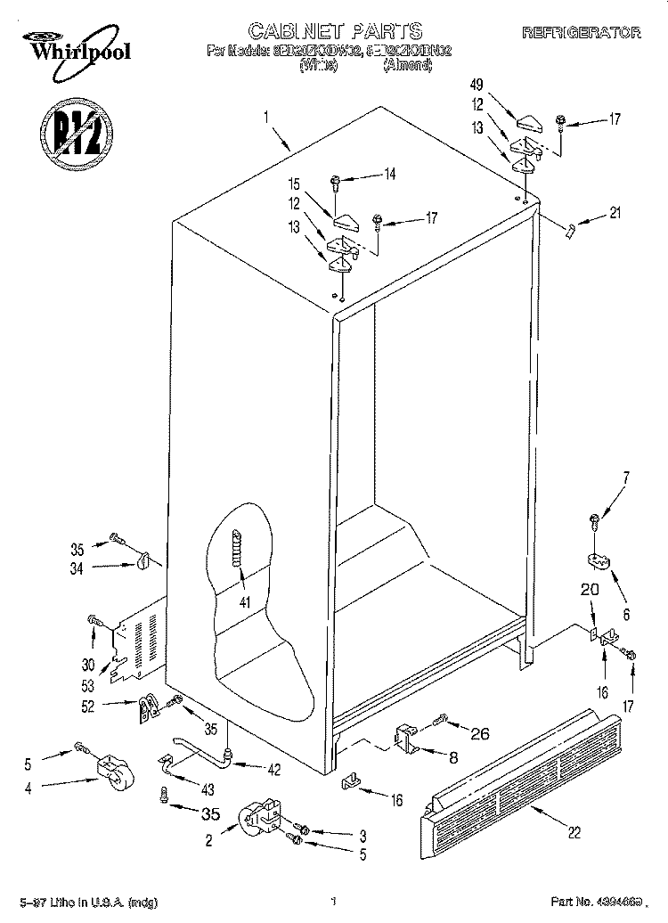 CABINET Diagram and Parts List for 8ED20ZKXDN02  Whirlpool Refrigerator