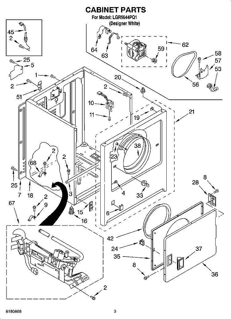 CABINET PARTS Diagram and Parts List for LGR5644PQ1  Whirlpool Dryer