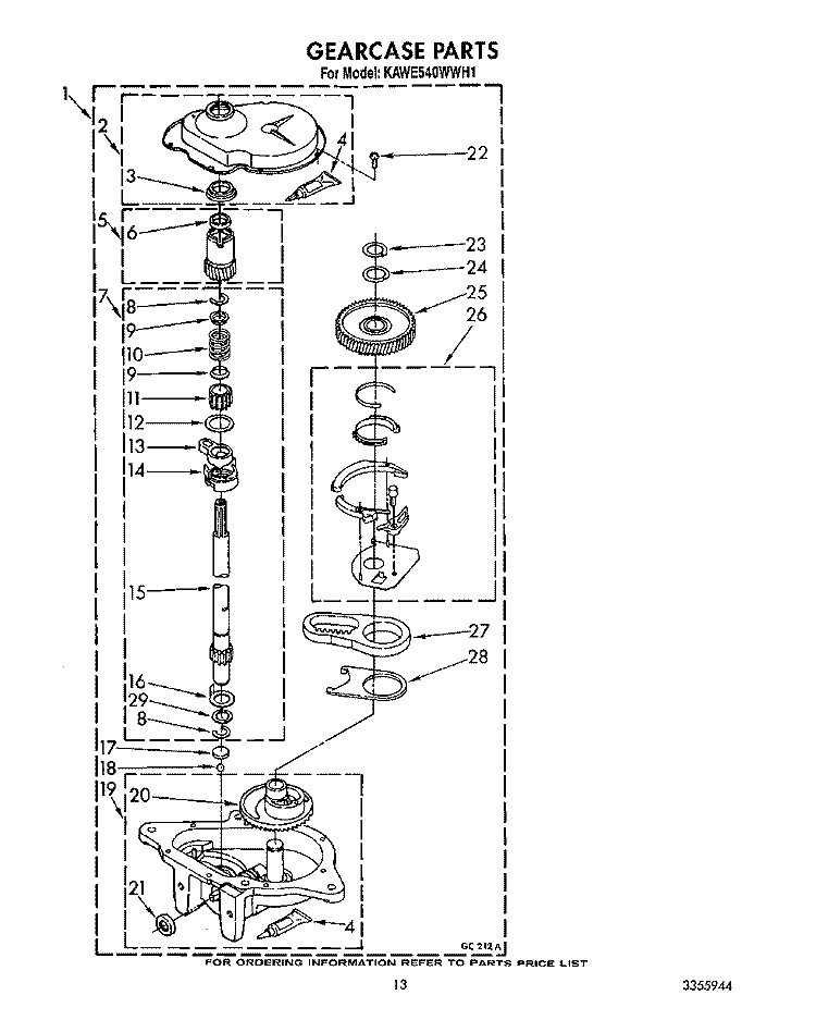 GEARCASE Diagram and Parts List for KAWE540WAL1  KitchenAid Washer