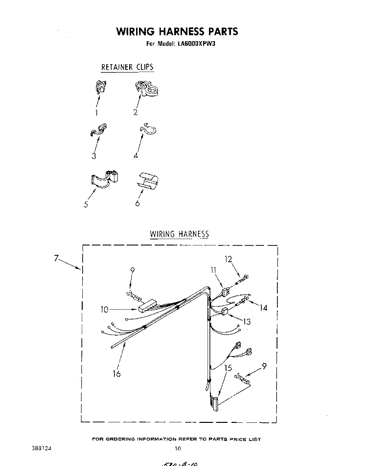 WIRING HARNESS Diagram and Parts List for LA6000XPW3  Whirlpool Washer