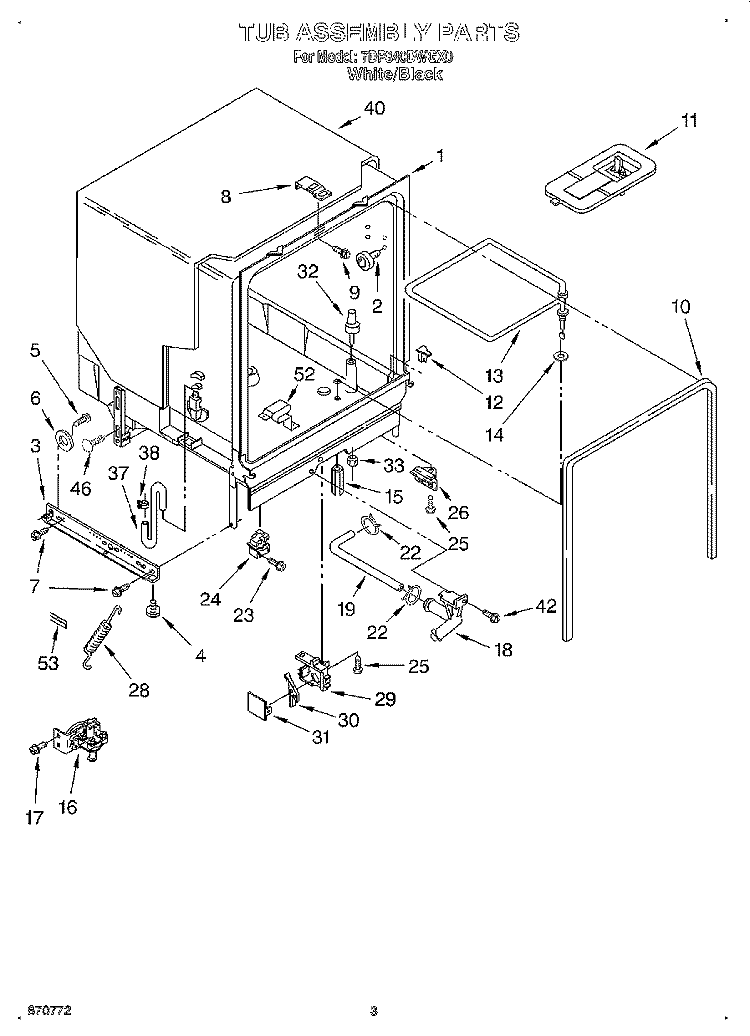 TUB ASSEMBLY Diagram and Parts List for 7DP840DWGX0  Whirlpool Dishwasher