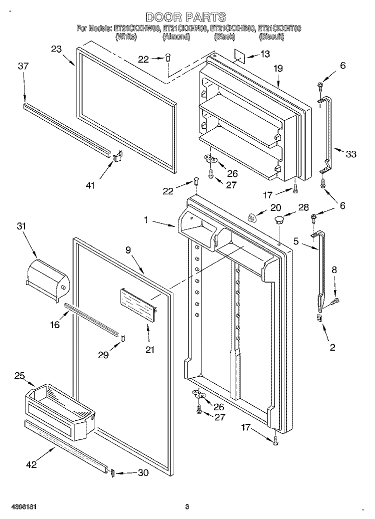 DOOR Diagram and Parts List for ET21CKXHW00  Whirlpool Refrigerator