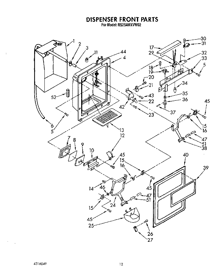 DISPENSER FRONT Diagram and Parts List for RS25AWXVW02  Roper Refrigerator