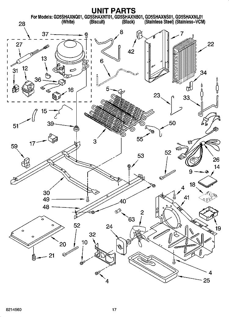 UNIT PARTS Diagram and Parts List for GD5SHAXNB01  Whirlpool Refrigerator