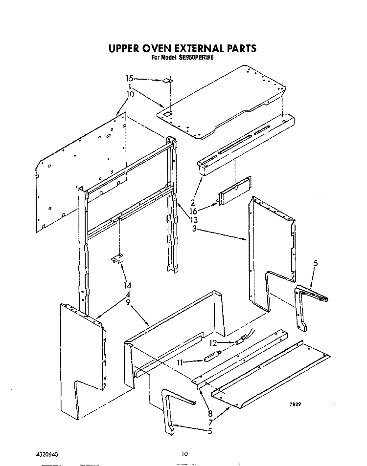 UPPER OVEN EXTERNAL Diagram and Parts List for SE950PERW6  Whirlpool Range
