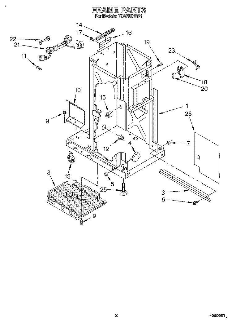 FRAME Diagram and Parts List for TC4700XBP1  Whirlpool Trash Compactor