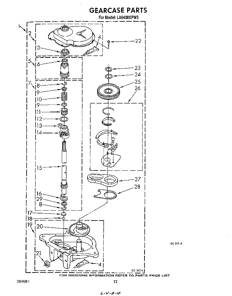 GEARCASE Diagram and Parts List for LA6400XPW5  Whirlpool Washer