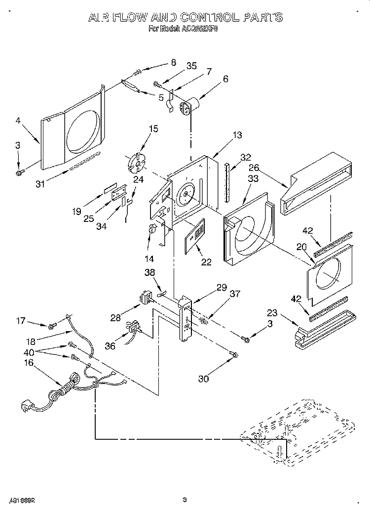 AIRFLOW & CONTROL Diagram and Parts List for ACQ052XF0  Whirlpool Air Conditioner
