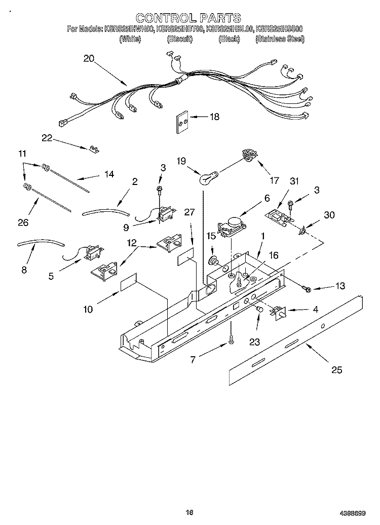 CONTROL Diagram and Parts List for KSRS25IHSS00  KitchenAid Refrigerator