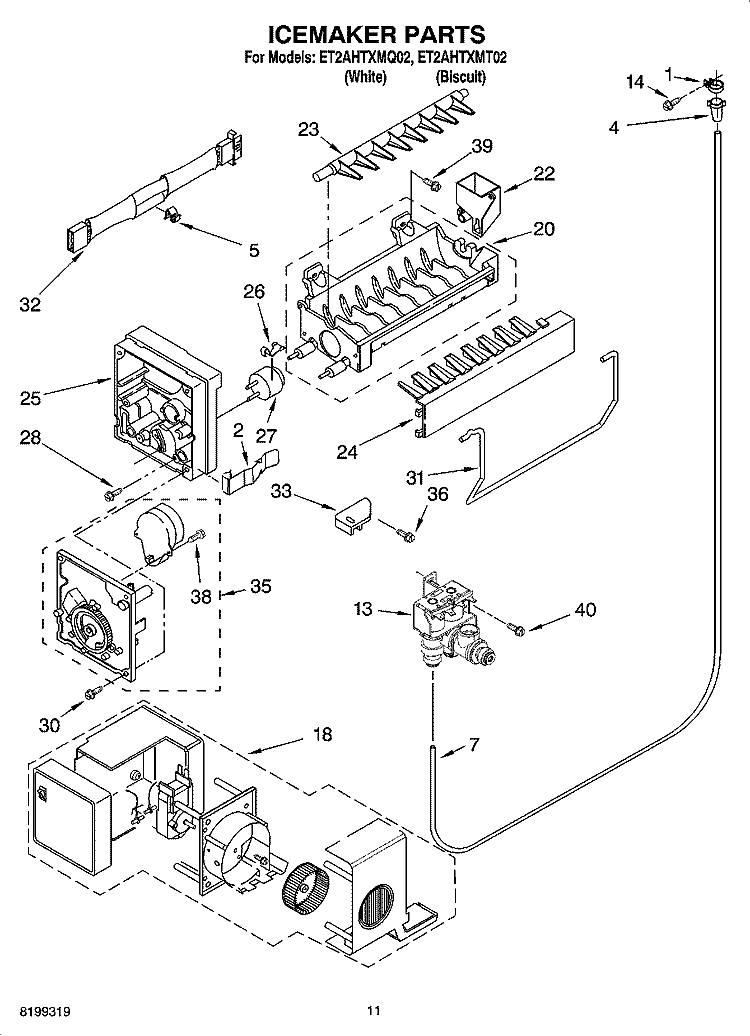 ICEMAKER PARTS Diagram and Parts List for ET2AHTXMT02  Whirlpool Refrigerator