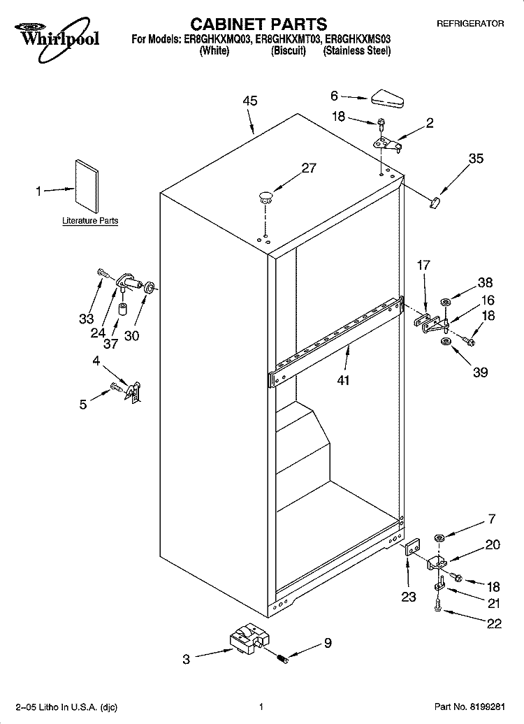 CABINET PARTS Diagram and Parts List for ER8GHKXMS03  Whirlpool Refrigerator
