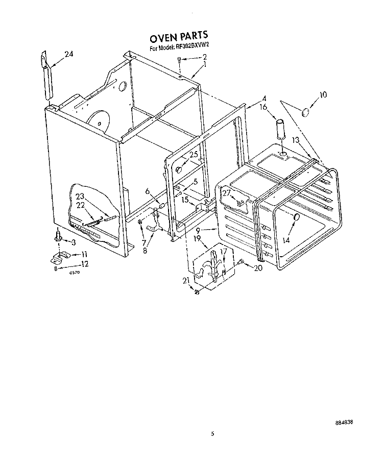 OVEN Diagram and Parts List for RF302BXVG2  Whirlpool Range