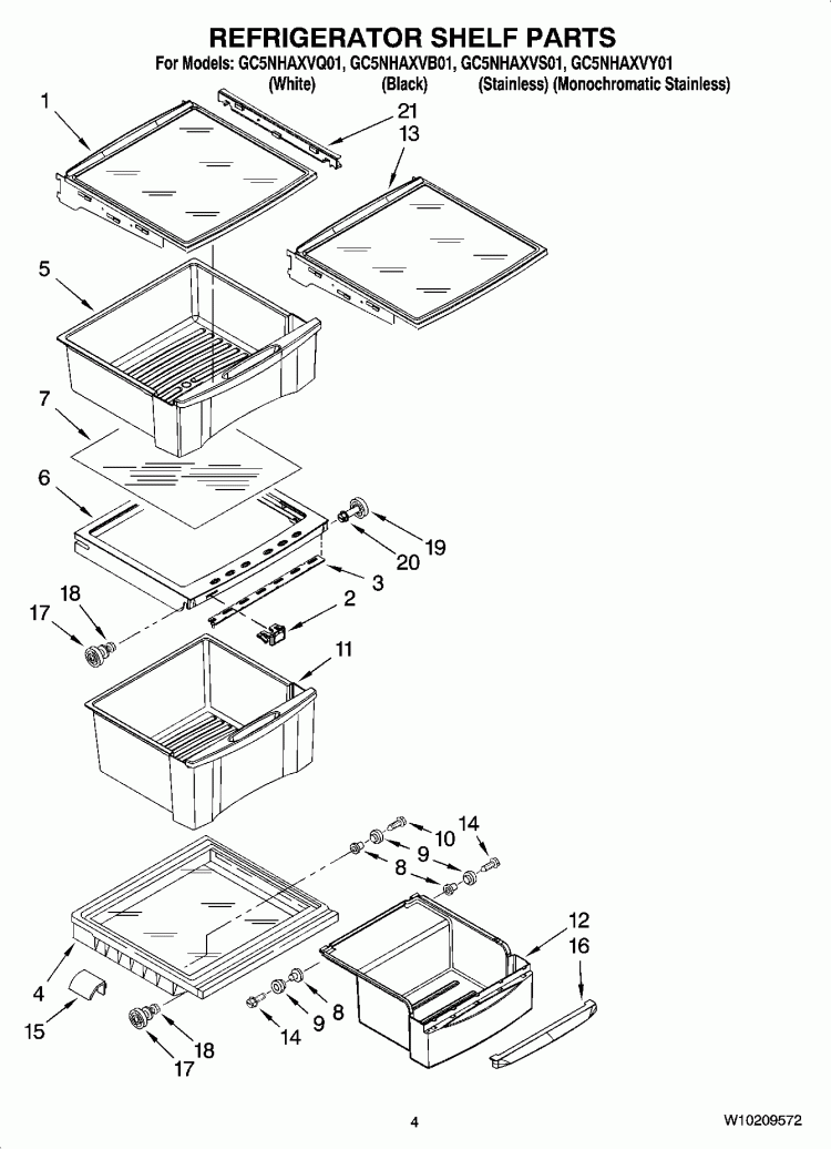 REFRIGERATOR SHELF PARTS Diagram and Parts List for GC5NHAXVB01  Whirlpool Refrigerator
