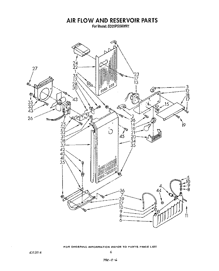 AIR FLOW AND RESERVOIR Diagram and Parts List for ED25PSXRWR1  Whirlpool Refrigerator