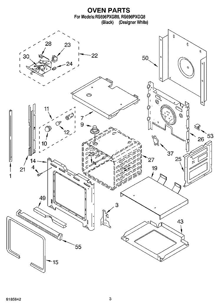 OVEN Diagram and Parts List for RS696PXGB8  Whirlpool Range
