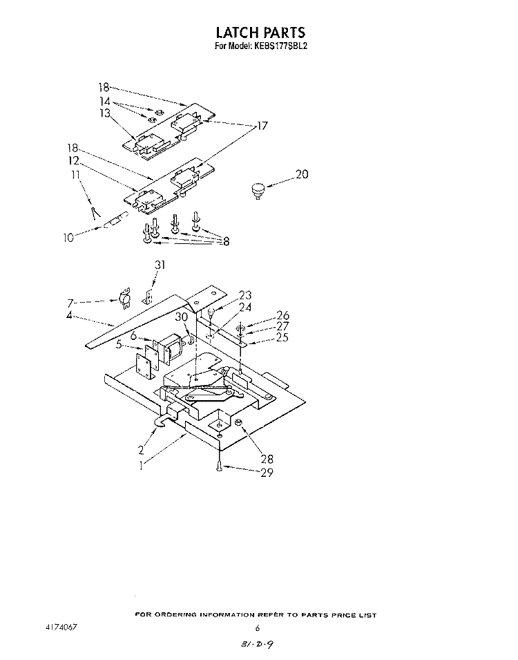 LATCH Diagram and Parts List for KEBS177SWH2  KitchenAid Wall Oven