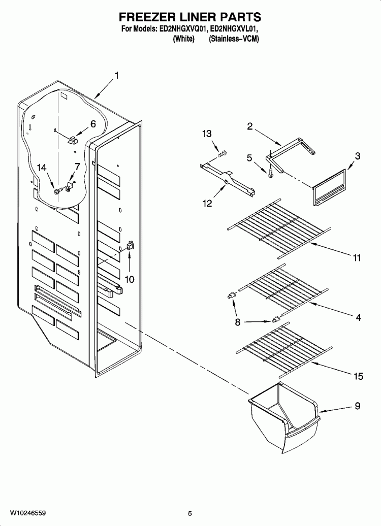 FREEZER LINER PARTS Diagram and Parts List for ED2NHGXVL01  Whirlpool Refrigerator