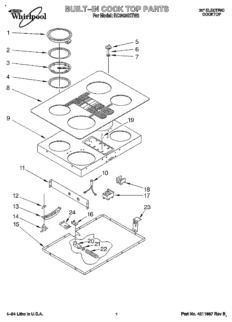 SECTION Diagram and Parts List for RC8430XTW2  Whirlpool Cooktop