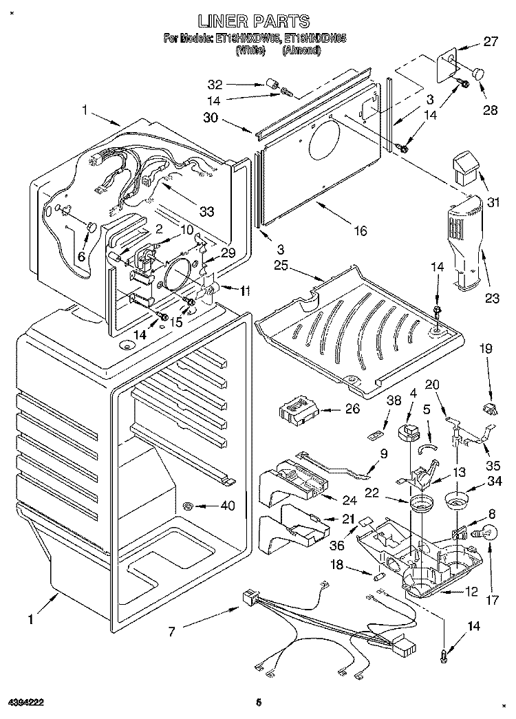 LINER Diagram and Parts List for ET18HNXDN05  Whirlpool Refrigerator