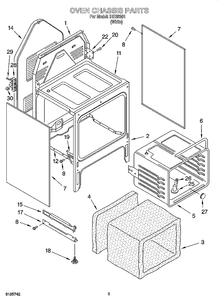 OVEN CHASSIS PARTS Diagram and Parts List for IHE33301  Inglis Range