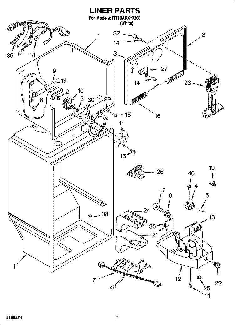 LINER PARTS Diagram and Parts List for RT18AKXKQ08  Roper Refrigerator