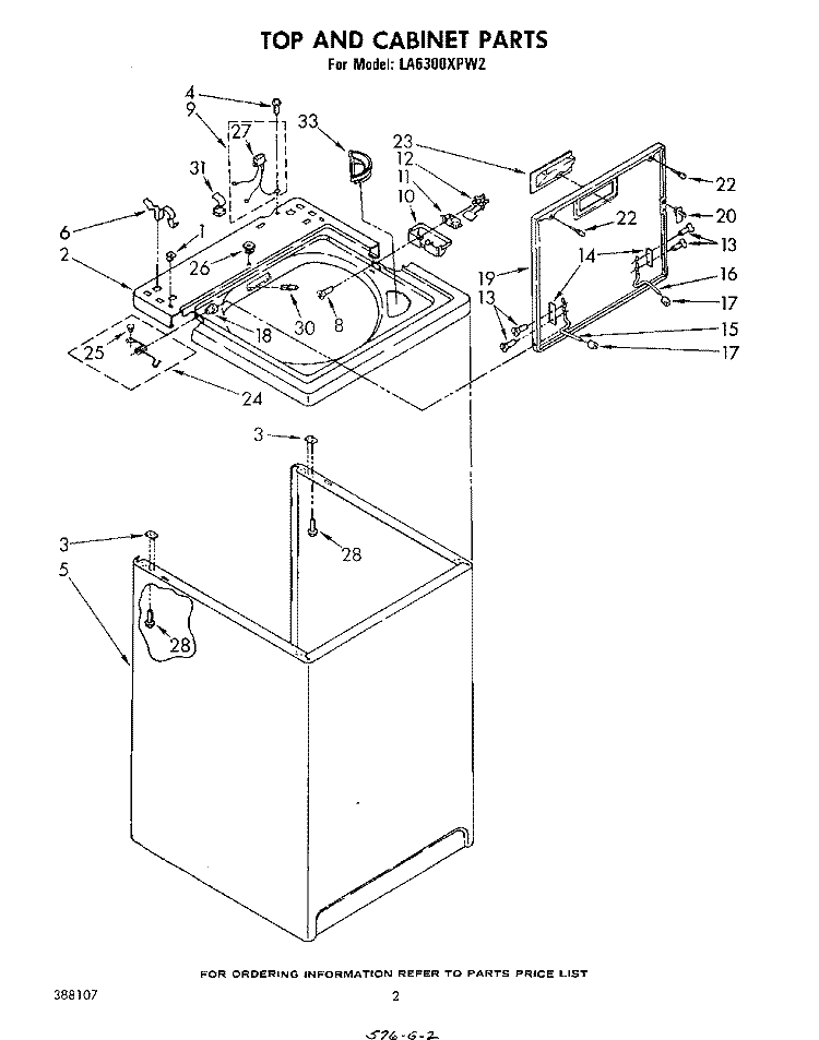 TOP AND CABINET , LITERATURE AND OPTIONAL Diagram and Parts List for LA6300XPW2  Whirlpool Washer