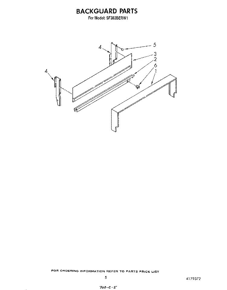 BACKGUARD Diagram and Parts List for SF302BERW1  Whirlpool Range