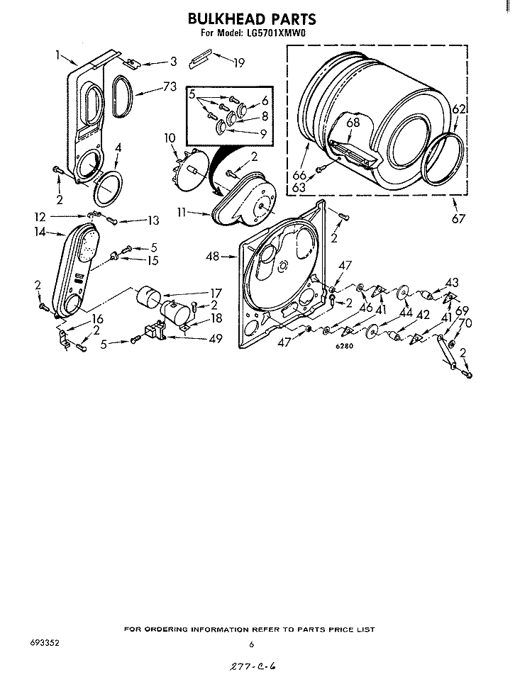 BULKHEAD Diagram and Parts List for LG5701XMW0  Whirlpool Dryer