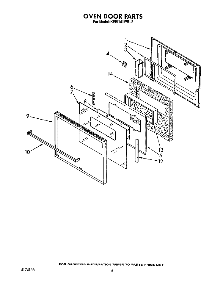 OVEN DOOR Diagram and Parts List for KEBI141WBL3  KitchenAid Wall Oven