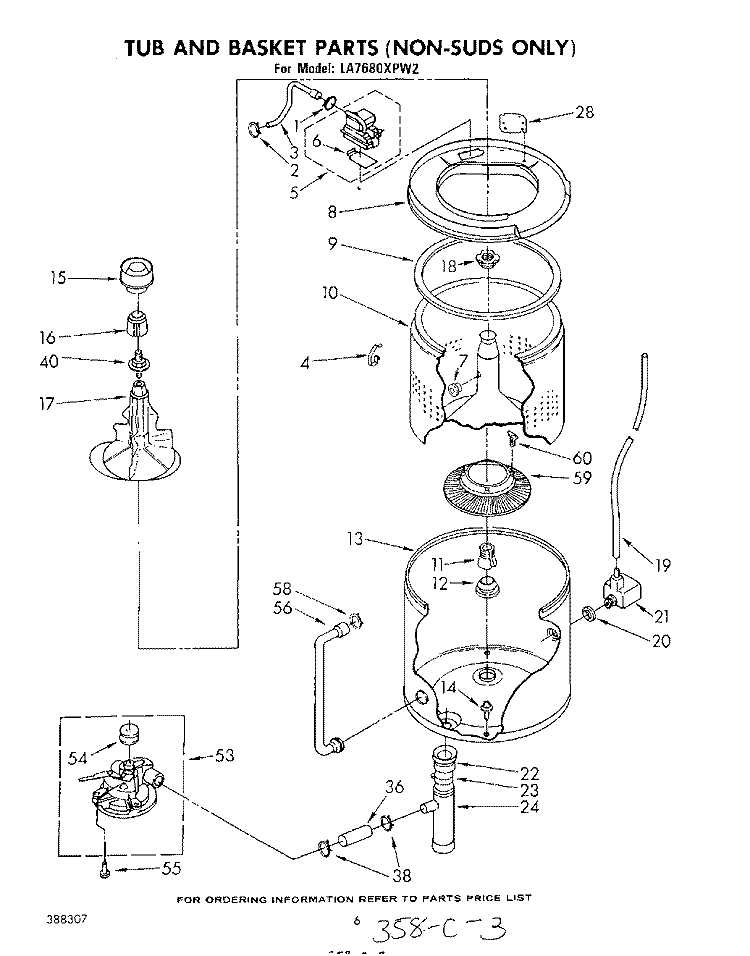 TUB AND BASKET (NON SUDS ONLY) Diagram and Parts List for LA7680XPW2  Whirlpool Washer
