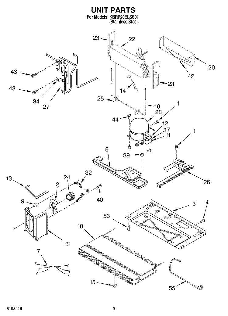 UNIT PARTS Diagram and Parts List for KBRP20ELSS01  KitchenAid Refrigerator