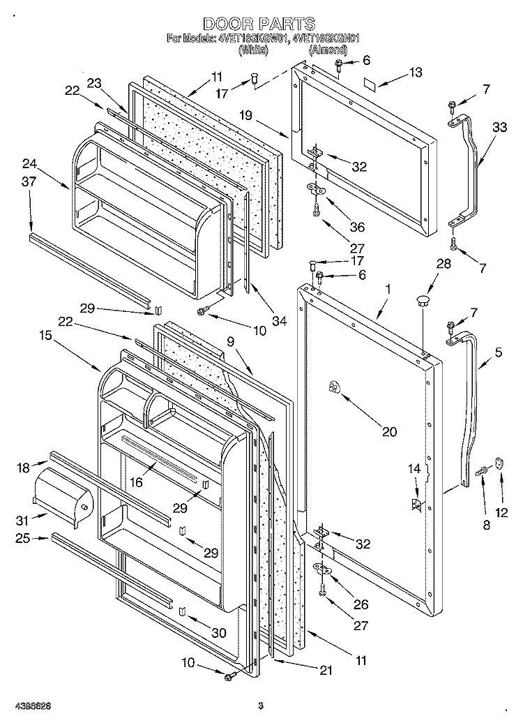 DOOR Diagram and Parts List for 4VET16GKGN01  Whirlpool Refrigerator
