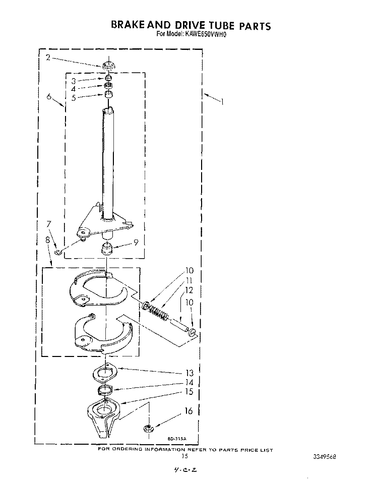 BRAKE AND DRIVE TUBE Diagram and Parts List for KAWE650VAL0  KitchenAid Washer
