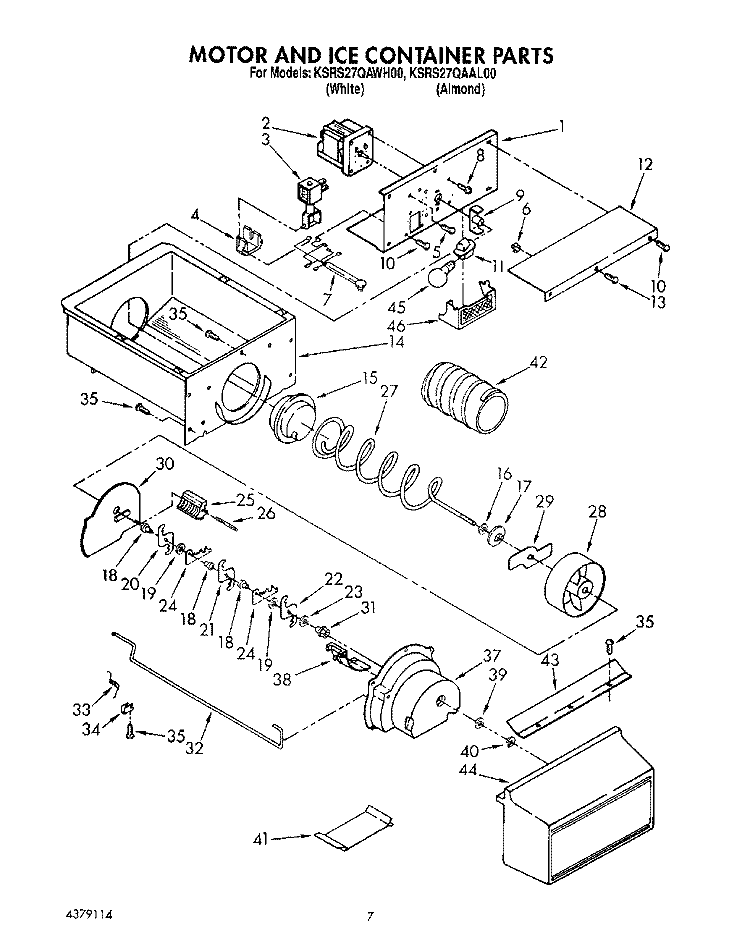 MOTOR AND ICE CONTAINER, LIT/OPTIONAL Diagram and Parts List for KSRS27QAWH00  KitchenAid Refrigerator