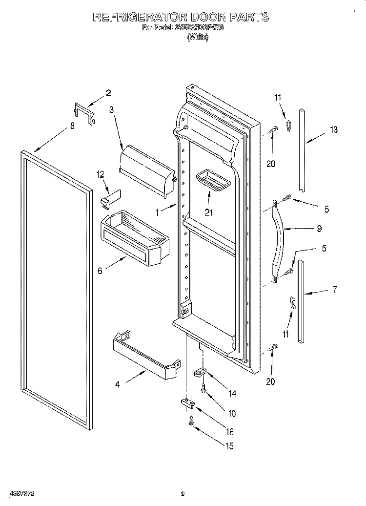 REFRIGERATOR DOOR Diagram and Parts List for 3VED27DQFW00  Whirlpool Refrigerator