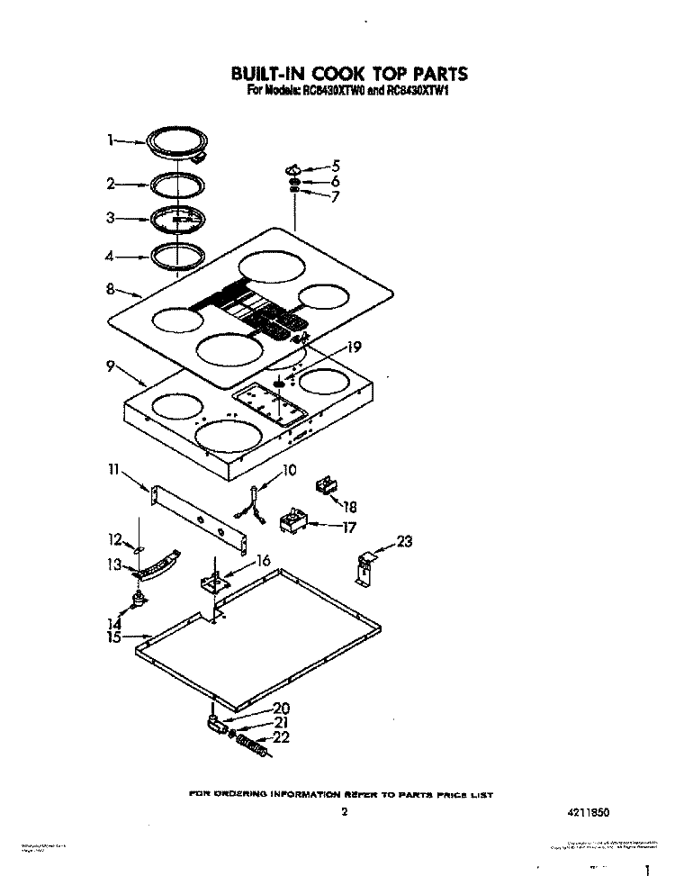 SECTION Diagram and Parts List for RC8430XTB1  Whirlpool Cooktop