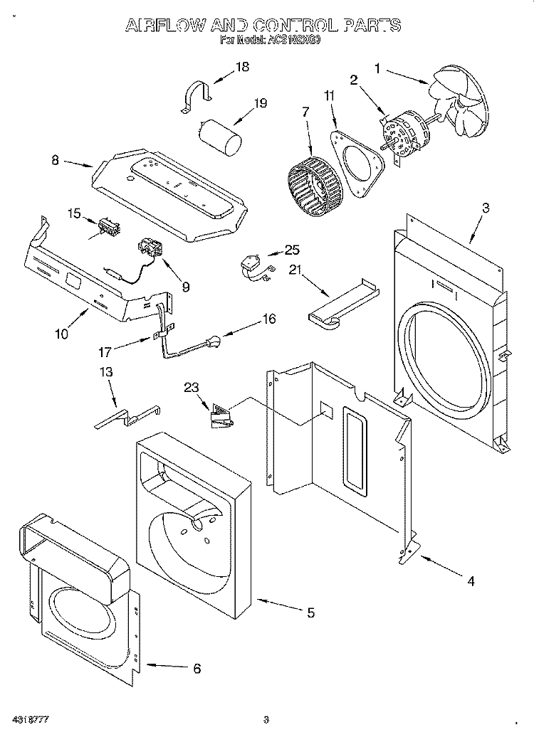 AIR FLOW AND CONTROL Diagram and Parts List for ACS102XG0  Whirlpool Air Conditioner