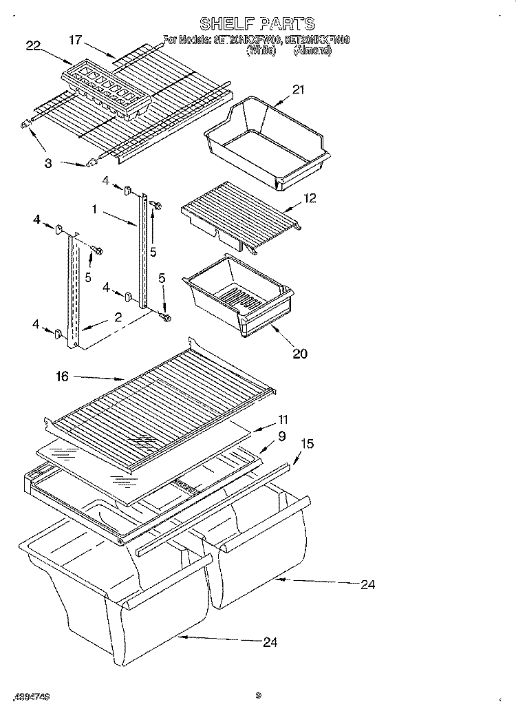 SHELF, LIT/OPTIONAL Diagram and Parts List for 8ET20NKXFN00  Whirlpool Refrigerator