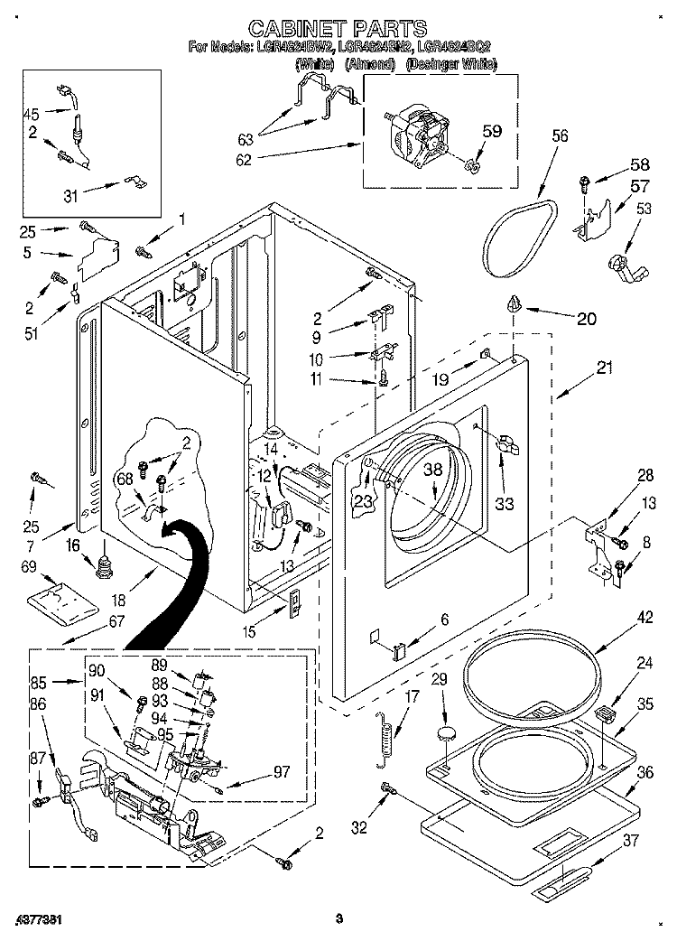 CABINET Diagram and Parts List for LGR4624BW2  Whirlpool Dryer
