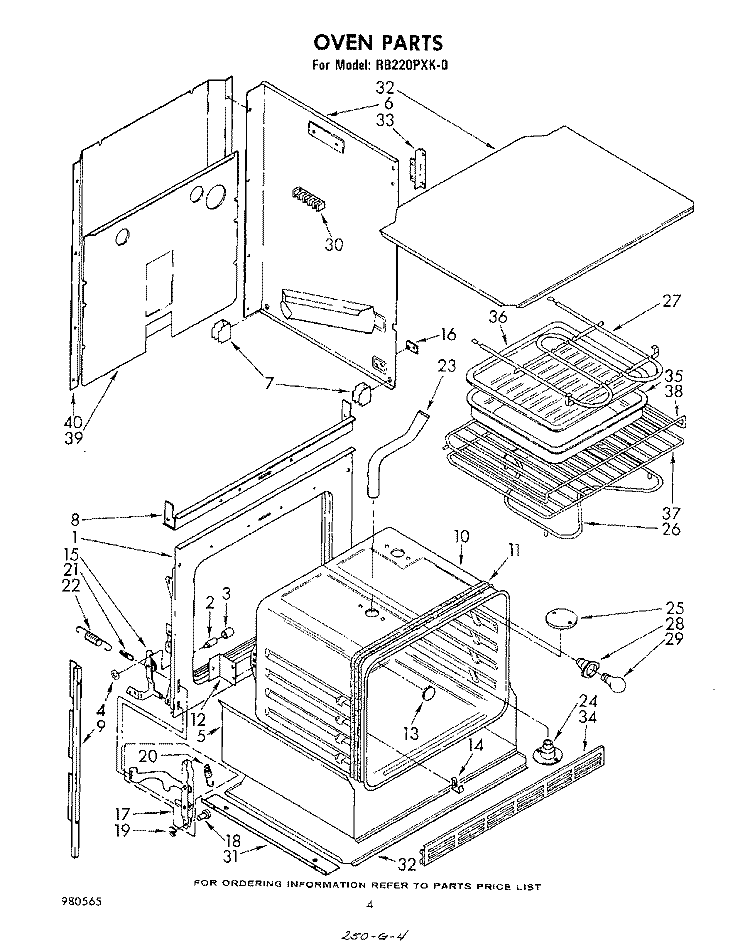 SECTION Diagram and Parts List for RB220PXK0  Whirlpool Wall Oven