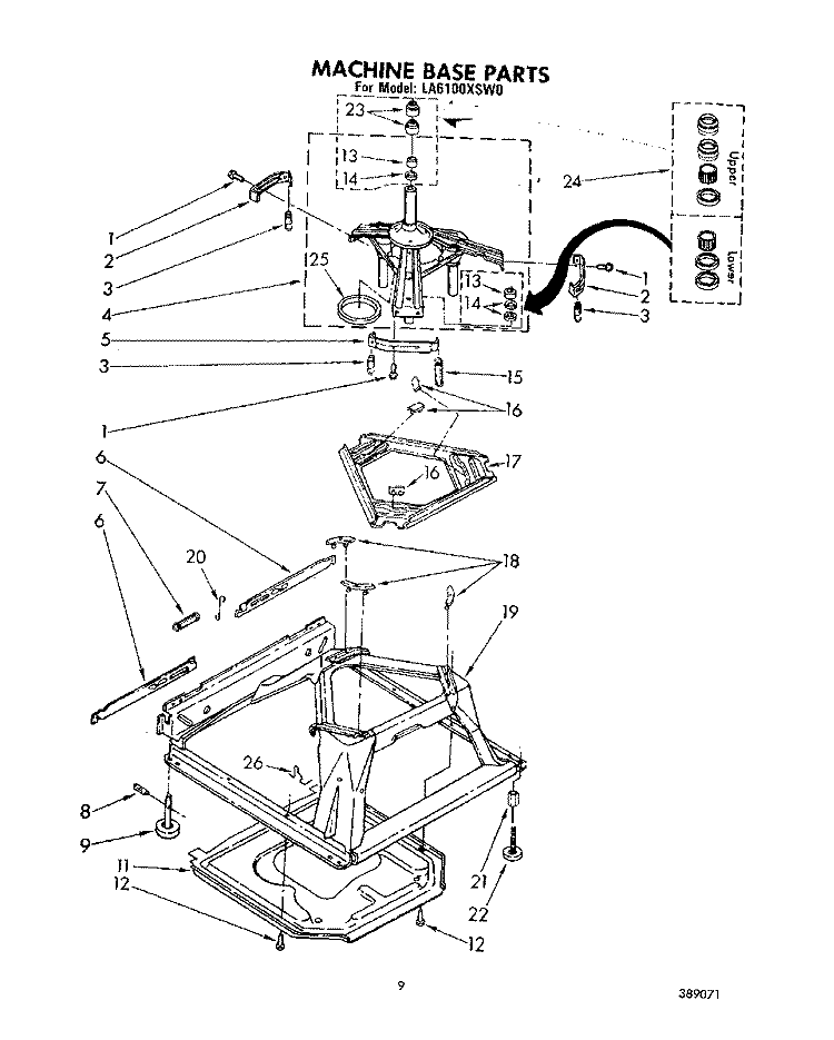 MACHINE BASE Diagram and Parts List for LA6100XSW0  Whirlpool Washer
