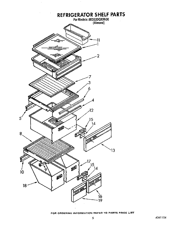 REFRIGERATOR SHELF Diagram and Parts List for 8ED22DQXXN00  Whirlpool Refrigerator