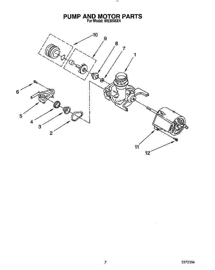 PUMP AND MOTOR Diagram and Parts List for WU3006X4  Roper Dishwasher