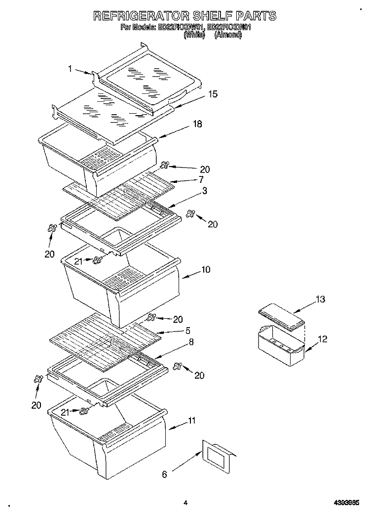 REFRIGERATOR SHELF Diagram and Parts List for ED22PKXDW01  Whirlpool Refrigerator