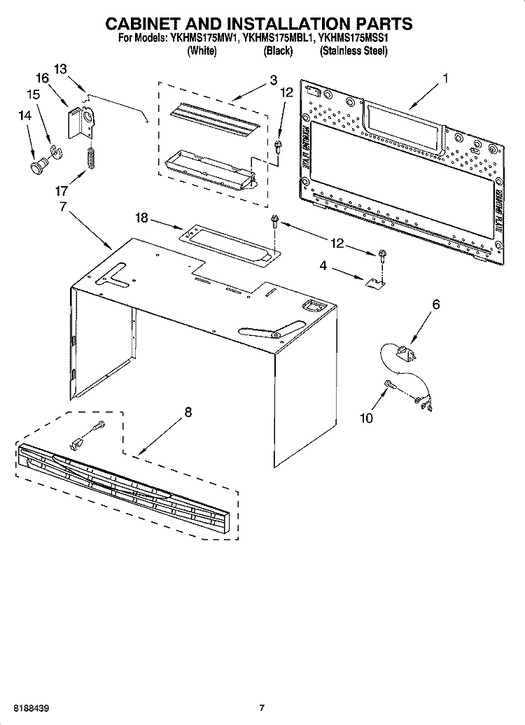 CABINET AND INSTALLATION PARTS Diagram and Parts List for YKHMS175MBL1  KitchenAid Microwave