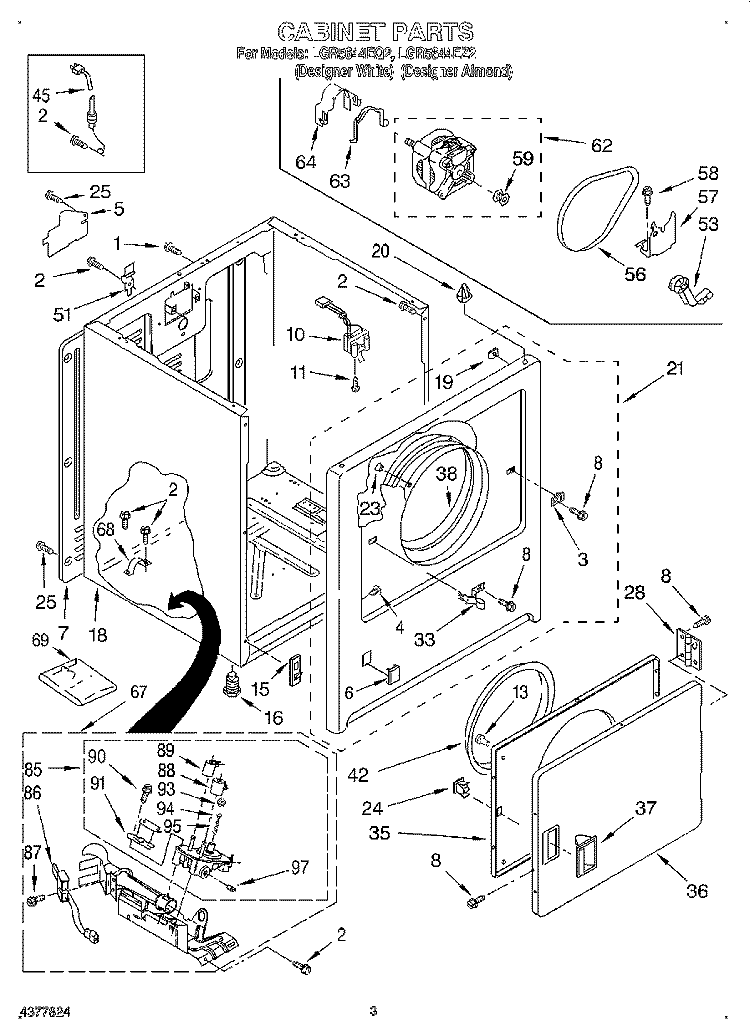 CABINET Diagram and Parts List for LGR5644EZ2  Whirlpool Dryer