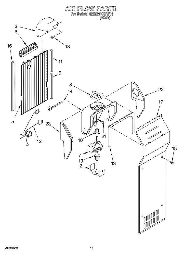 AIR FLOW Diagram and Parts List for 6ED22PKXFW01  Whirlpool Refrigerator