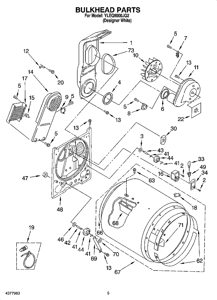 BULKHEAD PARTS Diagram and Parts List for YLEQ8000JQ2  Whirlpool Dryer