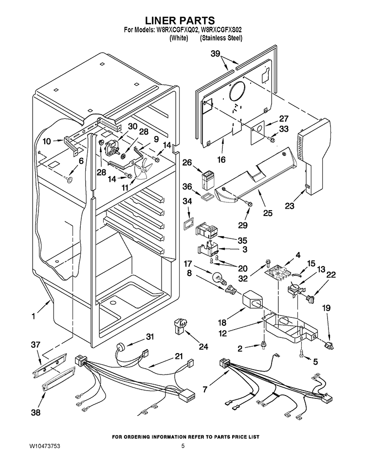 LINER PARTS Diagram and Parts List for W8RXCGFXS02  Whirlpool Refrigerator