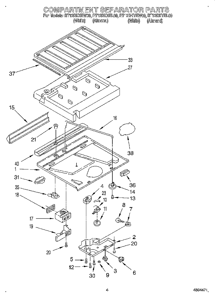COMPARTMENT SEPARATOR Diagram and Parts List for RT12DKXEL00  Roper Refrigerator